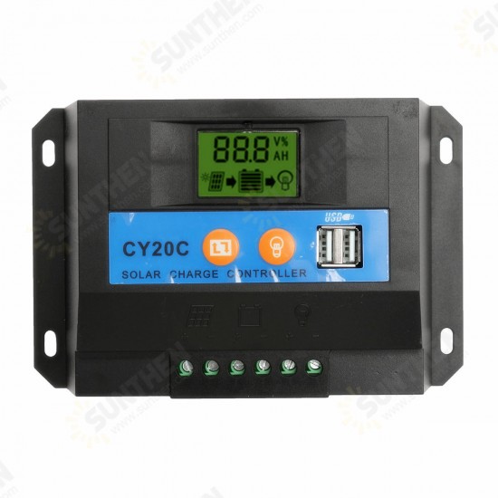 20A 12V/24V LCD Solar Charge Controller Panel Battery Regulator With 2 USB Ports