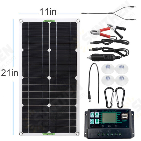 250W Max Portable Solar Panel Kit Dual DC USB Charger Kit Single Crystal Semi-flexible Solar Power Panel w/ 60A/100A Solar Controller