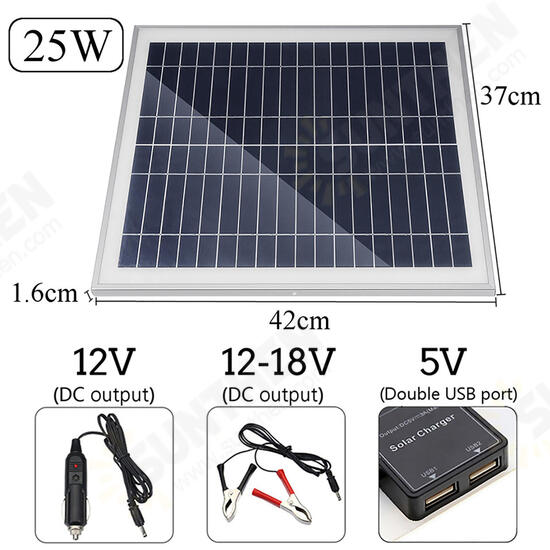25W Portable Solar Panel Kit DC USB Charging Double USB Port Suction Cups Camping Traveling 25W Portable Solar Panel Kit DC USB Charging Double USB Port Suction Cups Camping Traveling