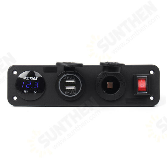 3 in 1 DC 12V 24V Power Outlet Socket Panel Dual USB Phone Charger Switch with Volt LED Display