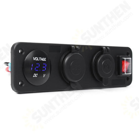 3 in 1 DC 12V 24V Power Outlet Socket Panel Dual USB Phone Charger Switch with Volt LED Display