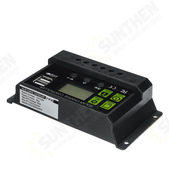 30A 12V/24V LCD Display PWM Solar Panel Regulator Solar Charge Controller Solar Panel Controller 30A 12V/24V LCD Display PWM Solar Panel Regulator Solar Charge Controller Solar Panel Controller