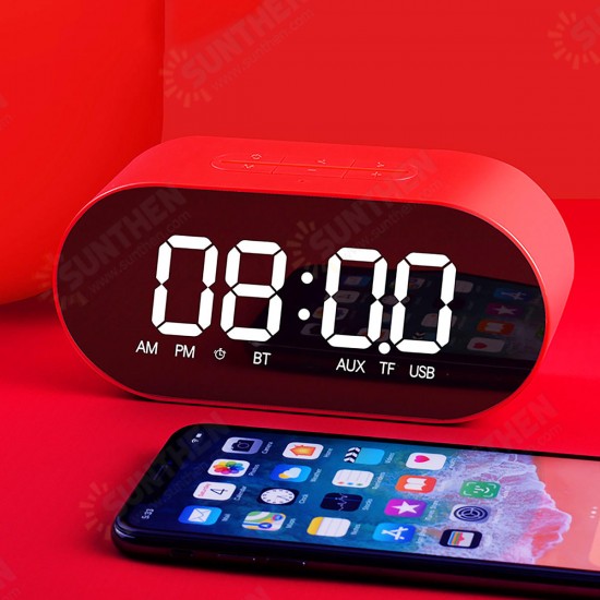 3W 4 Ohm Alarm Clock Radio Wireless bluetooth Speaker Aux TF USB Music Mirror LCD Display