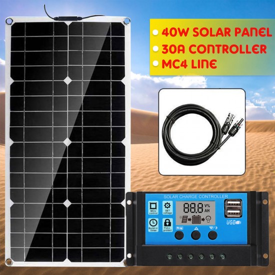 40W Solar Panel Solar Power Panels MC4 Line Cable with 30A Solar Charge Controller
