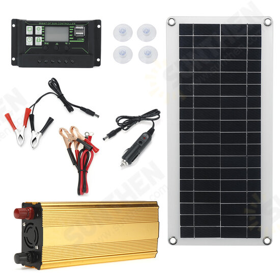 4In1 Waterproof Solar Panel Solar Power Kit W/ 2000W Power Inverter 30W Solar Panel With Soar Charge Controller 4In1 Waterproof Solar Panel Solar Power Kit W/ 2000W Power Inverter 30W Solar Panel With Soar Charge Controller