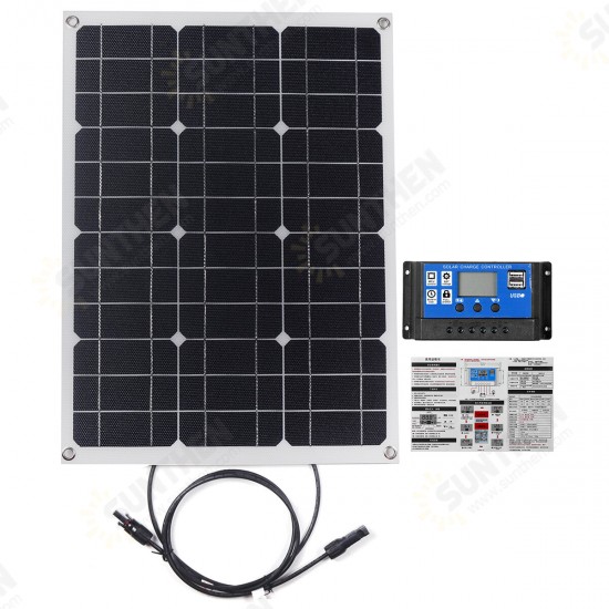 50W 18V Portable Solar Panel Controller Kit For Car Van Boat Caravan Camper Trickle Battery Charger