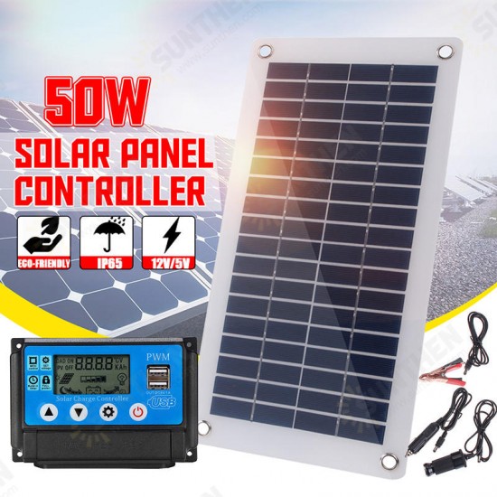 50W Dual USB 12V/5V Solar Panel with Car Charger 10/20/30/40/50A USB Solar Charger Controller for Outdoor Camping LED Light 50W Dual USB 12V/5V Solar Panel with Car Charger 10/20/30/40/50A USB Solar Charger Controller for Outdoor Camping LED Light
