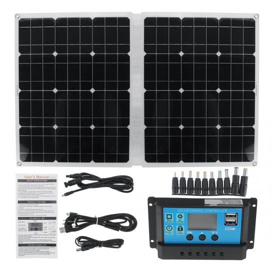 80W Foldable Monocrystalline Solar Panel USB 18V/5V DC TYPE-C For Car Boat Camping RV W/ None/10A/20A/30A/40A/50A Controller