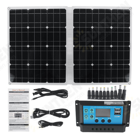 80W Foldable Monocrystalline Solar Panel USB 18V/5V DC TYPE-C For Car Boat Camping RV W/ None/10A/20A/30A/40A/50A Controller