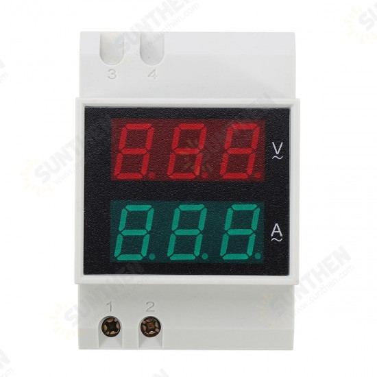 AC 80-300V Din Rail AC LED Dual Display Volt Meter Ammeter Voltage Ampere Gauge