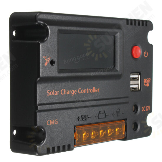 CMG-2420 20A 12V-24V LCD Display PWM Solar Panel Regulator Charge Controller with USB Port CMG-2420 20A 12V-24V LCD Display PWM Solar Panel Regulator Charge Controller with USB Port