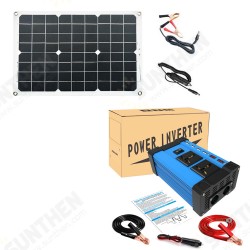 Solar Power Generation System Dual USB 30W Solar Panel+4000W Power Inverter DC 12V to AC 220V/110V Built-in 30A Solar Charge Controller Dual USB Ports