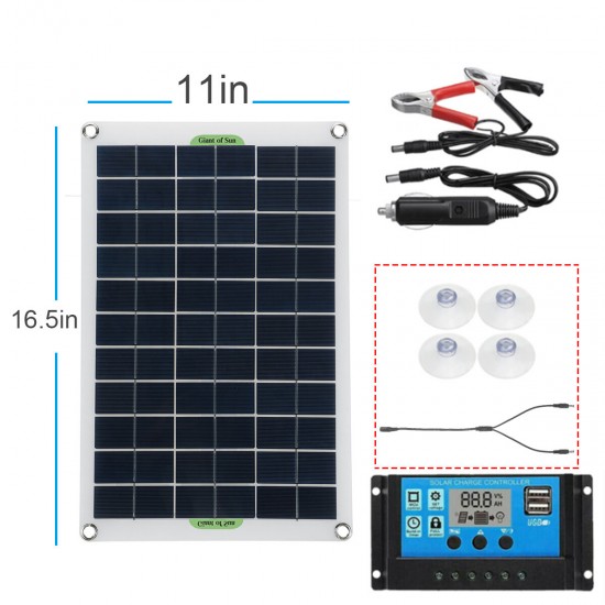 Max 100W Protable Solar Panel Kit Dual DC USB Charger Kit Single Crystal Semi-flexible Solar Power Panel w/ None/10A/30A/60A/100A Solar Controller