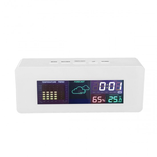 Multi-function Color Screen Temperature Humidity Meter Hygrometer Monitor Clock with Calendar Alarm Clock 12/24 Hour System TS S65