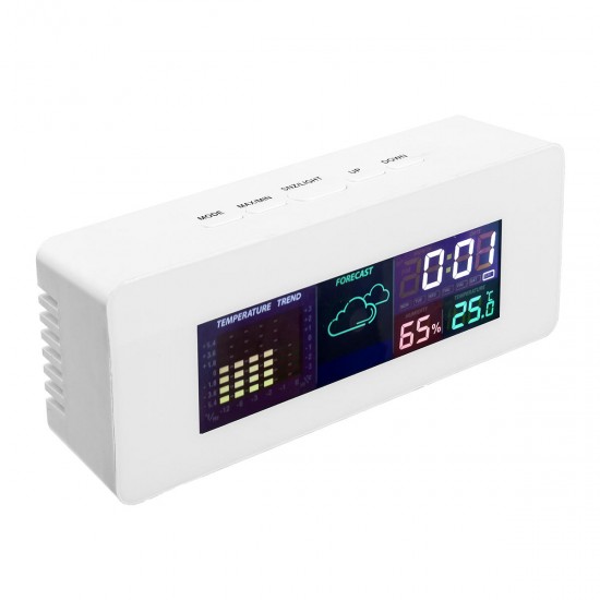 Multi-function Color Screen Temperature Humidity Meter Hygrometer Monitor Clock with Calendar Alarm Clock 12/24 Hour System TS S65
