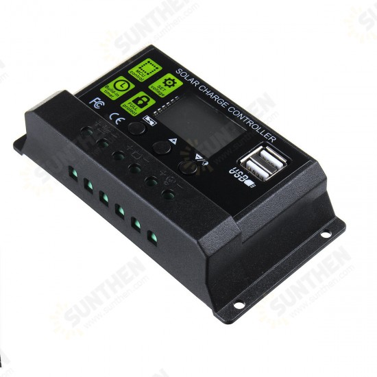 10A 12V/24V Auto Solar Panel Solar Charge Controller Battery Charge Adapter LCD USB