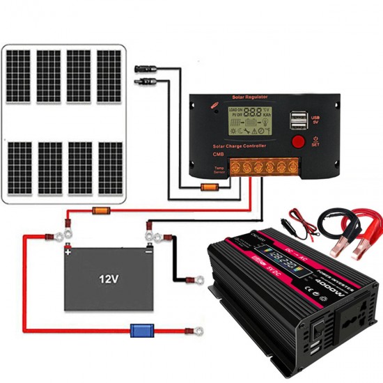 Solar Power System Set 18W Solar Panel 300W Power Inverter 30A Controller Kit Solar Panel Battery Charger