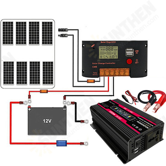 Solar Power System Set 18W Solar Panel 300W Power Inverter 30A Controller Kit Solar Panel Battery Charger