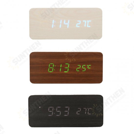 USB Sound Control Wooden Qi Wireless Phone Charger Dock Digital LED Alarm Clock