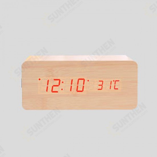 USB Sound Control Wooden Qi Wireless Phone Charger Dock Digital LED Alarm Clock