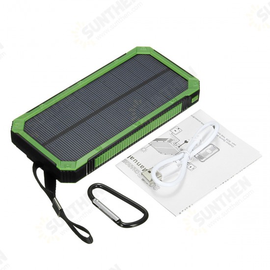 Waterproof 8000mAh Portable Solar Charger Dual USB Battery Power Bank