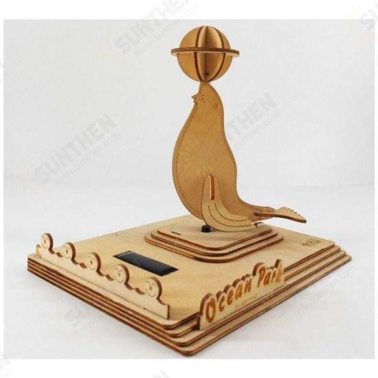 3D Educational Solar Powered Toys Energy Sea lion Kits Brick Block Wood Puzzle Model Toys