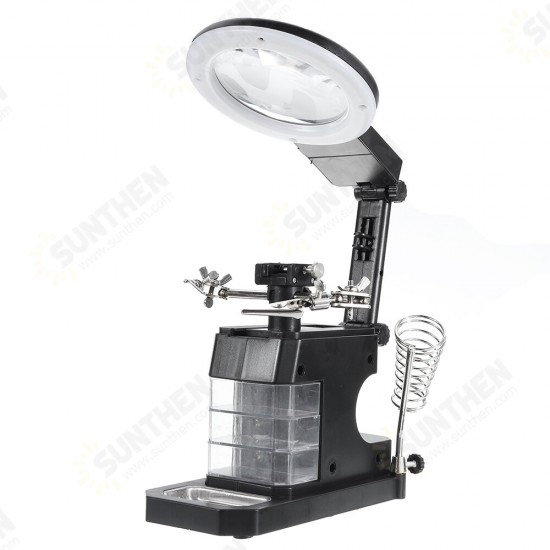 3X/4.5X/25X Soldering Iron Stand Holder Table Magnifier Illuminated Magnifying Glass Third Hand Magnifier with LED Lights