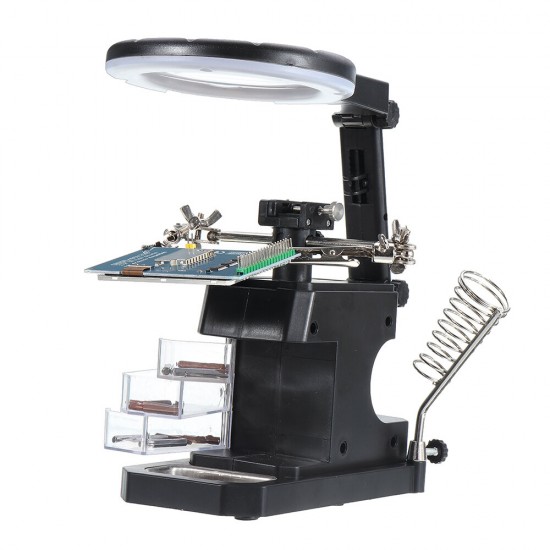 3X/4.5X/25X Soldering Iron Stand Holder Table Magnifier Illuminated Magnifying Glass Third Hand Magnifier with LED Lights