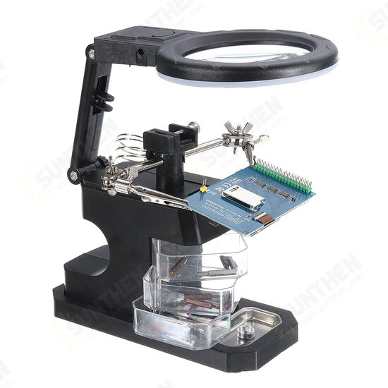 3X/4.5X/25X Soldering Iron Stand Holder Table Magnifier Illuminated Magnifying Glass Third Hand Magnifier with LED Lights