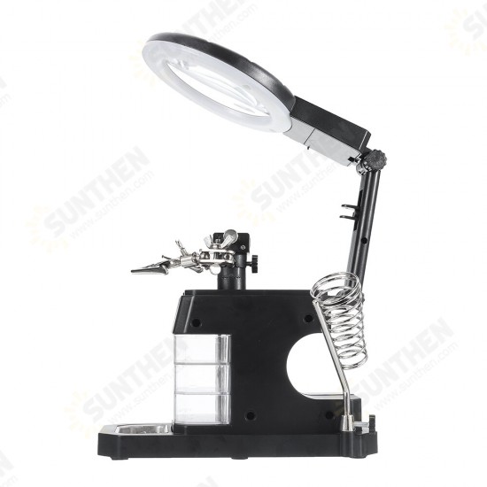 3X/4.5X/25X Soldering Iron Stand Holder Table Magnifier Illuminated Magnifying Glass Third Hand Magnifier with LED Lights