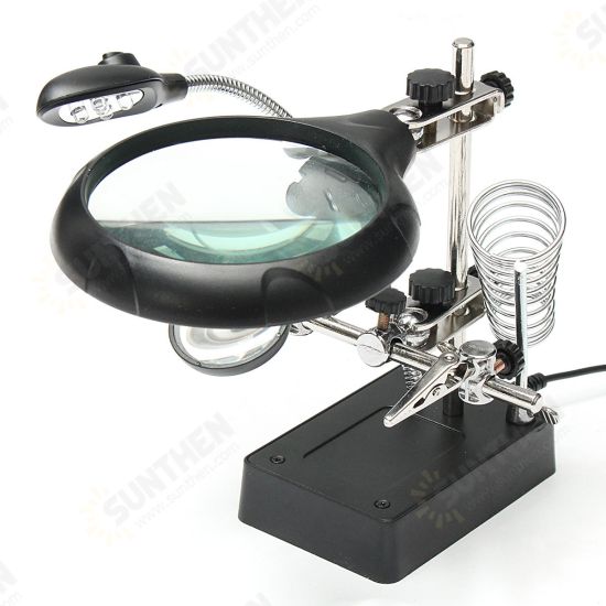 5 LED Light Magnifier Magnifying Glass Helping Hand Soldering Stand with 3 Lens