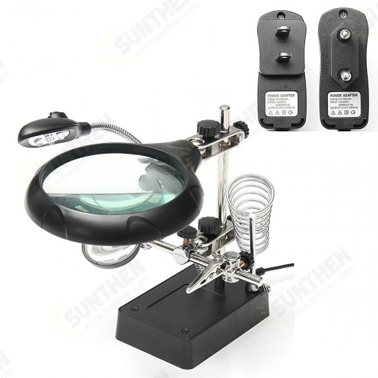 5 LED Light Magnifier Magnifying Glass Helping Hand Soldering Stand with 3 Lens