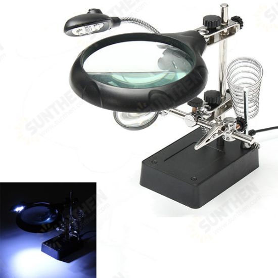 5 LED Light Magnifier Magnifying Glass Helping Hand Soldering Stand with 3 Lens