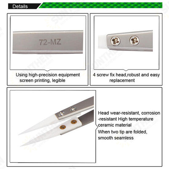 BST-72-MZ Non-inductive Ceramic Stainless Steel Handle Tweezer