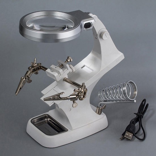 Multifunctional Welding LED Magnifier Helping Hand Soldering Iron Stand Magnifying Lens Clamp Tool
