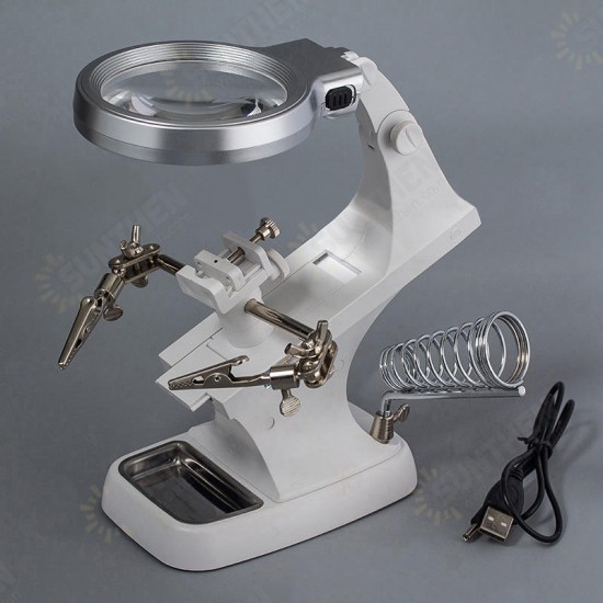 Multifunctional Welding LED Magnifier Helping Hand Soldering Iron Stand Magnifying Lens Clamp Tool