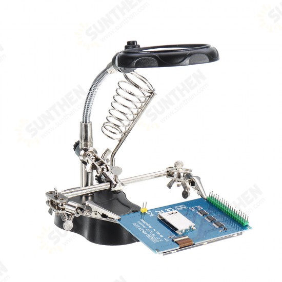 LED Light Soldering Iron Stand Holder Helping Hands Magnifying Glass Magnifier Third Hand Magnifier