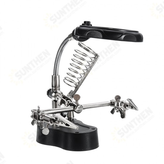 LED Light Soldering Iron Stand Holder Helping Hands Magnifying Glass Magnifier Third Hand Magnifier