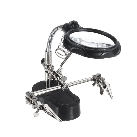 LED Light Soldering Iron Stand Holder Helping Hands Magnifying Glass Magnifier Third Hand Magnifier