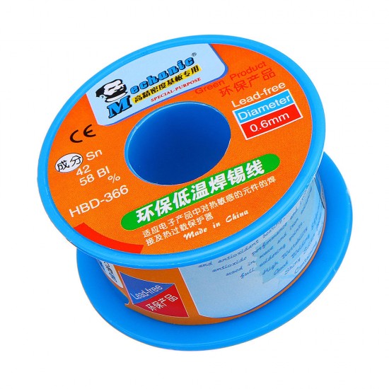 HBD366 0.3/0.4/0.5/0.6mm 40g Solder Wire Roll Low Temperature Lead Soldering Tin Wire Sn42/Bi58