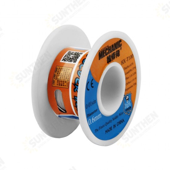 HX-100 55g Solder Wire 63%/37% Sn/Pb Rosin Core 183℃ Melting Point 0.2mm To 1.2mm Solder Wire Welding Iron Cable Reel