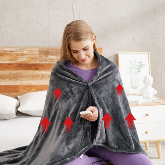 Electric Heating Shawl Plush Blanket 3 Gears 8 Zone Heating USB Double-sided Coral Fleece Winter Warm Blanket for Home Office