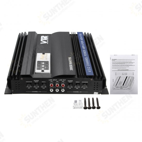 3800W RMS 4 Channel 4 Ohm Powerful Car Audio Power Stereo Amplifier Amp