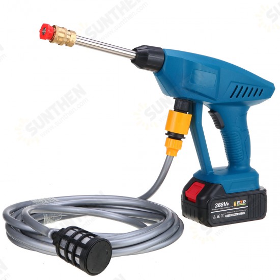 600W High Pressure Car Power Washer W/ 2Pcs Battery Spray Guns Wand Lance Nozzle Tips Hose Kit