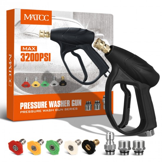 Pressure Washer Guns Kit 3200PSI Car Power Washer Foam Guns Set with 1/4inch Quick Connector & M22-14/15mm 3/8inch Adapters & 5 Pressure Washer Nozzle Tips