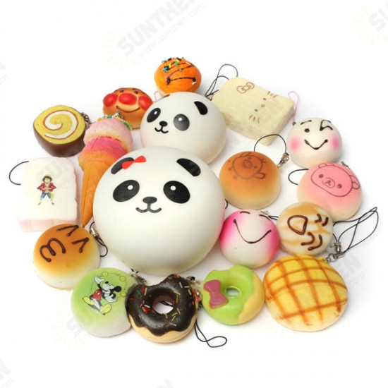 18PCS Squishy Christmas Gift Decor Panda Cup Cake Toasts Buns Donuts Random Soft Cell Phone Straps