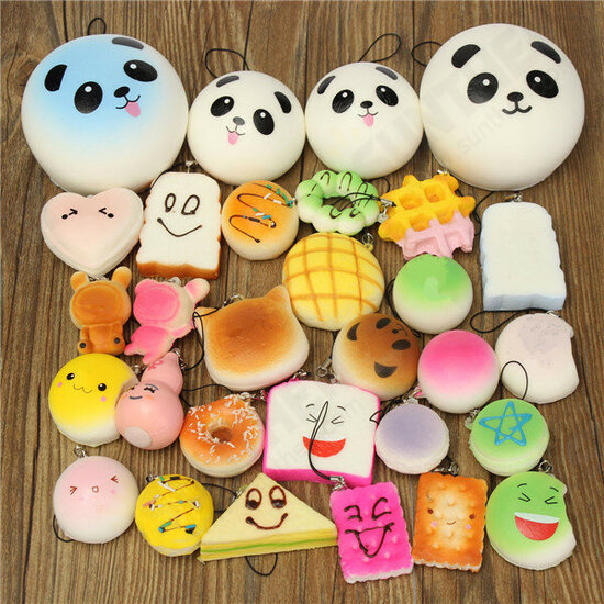 18PCS Squishy Christmas Gift Decor Panda Cup Cake Toasts Buns Donuts Random Soft Cell Phone Straps