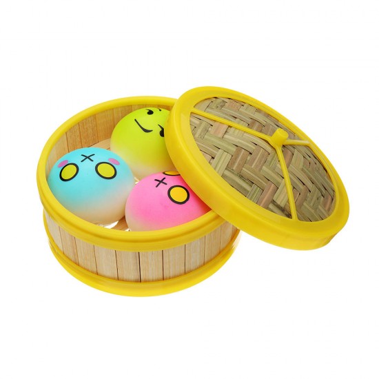 3Pcs Steamed Bread Squishy 6CM Slow Rising Collection Gift Soft Toy With Steamer Cover