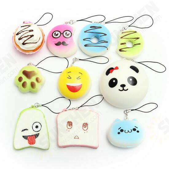 Kawaii 10Pcs Exquisite Squishy Random Charm Soft Panda/Bread/Cake/Buns Phone Straps Toys Decor