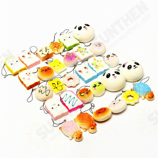 Kawaii 10Pcs Exquisite Squishy Random Charm Soft Panda/Bread/Cake/Buns Phone Straps Toys Decor